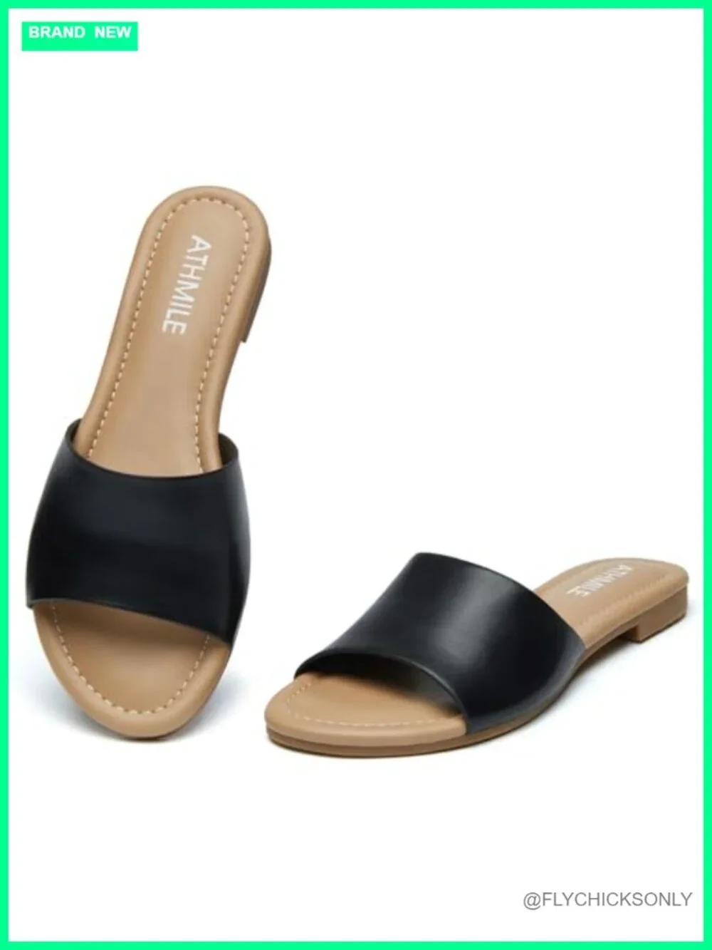 Women's One Band Slide Sandals - PU Leather Comfort Flats for Casual Beach